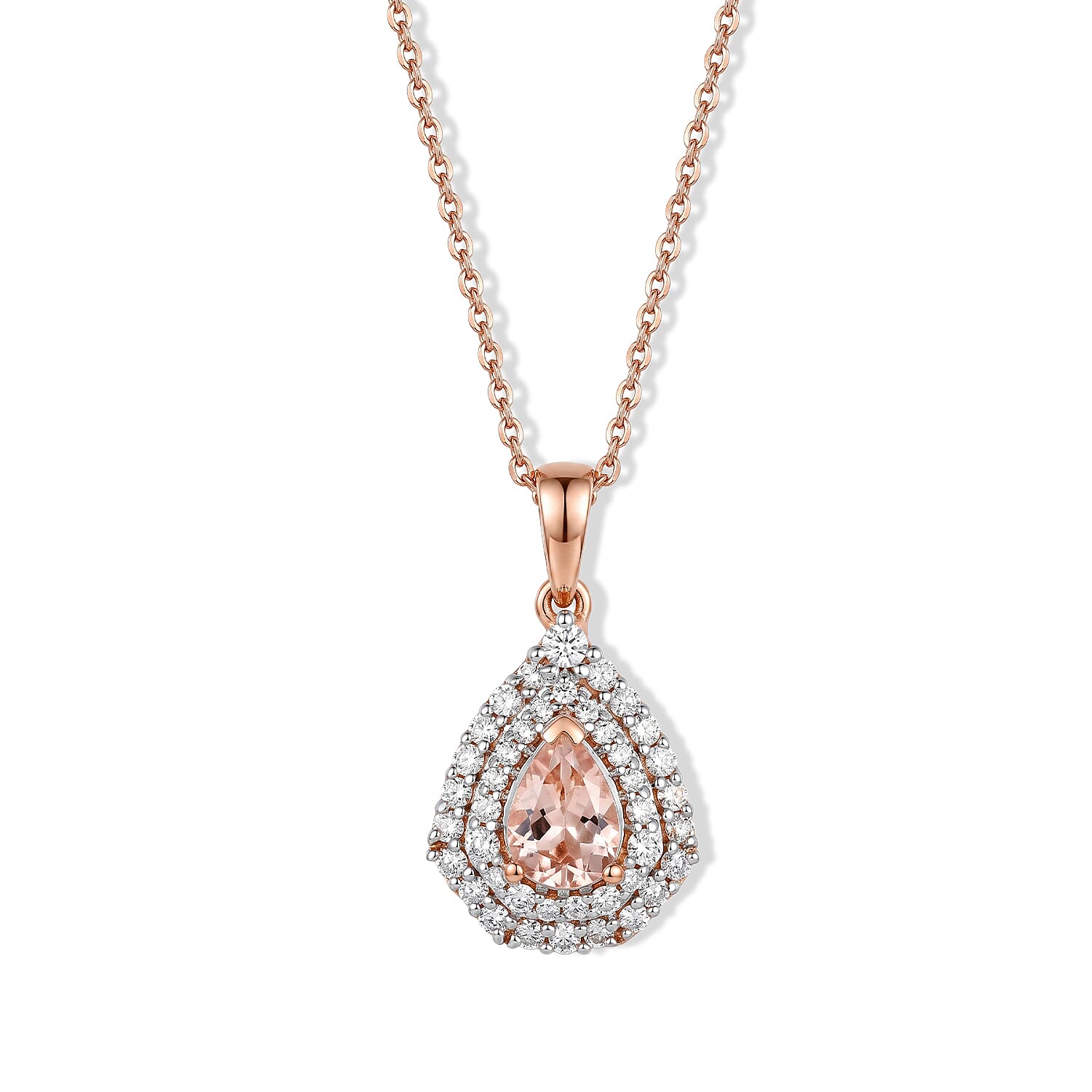 D'Joy AA Rosa Morganit, Moissanit Schmuckset ca. 45 cm 925 Silber 750 Roségold vermeil ca. 1,17 ct.