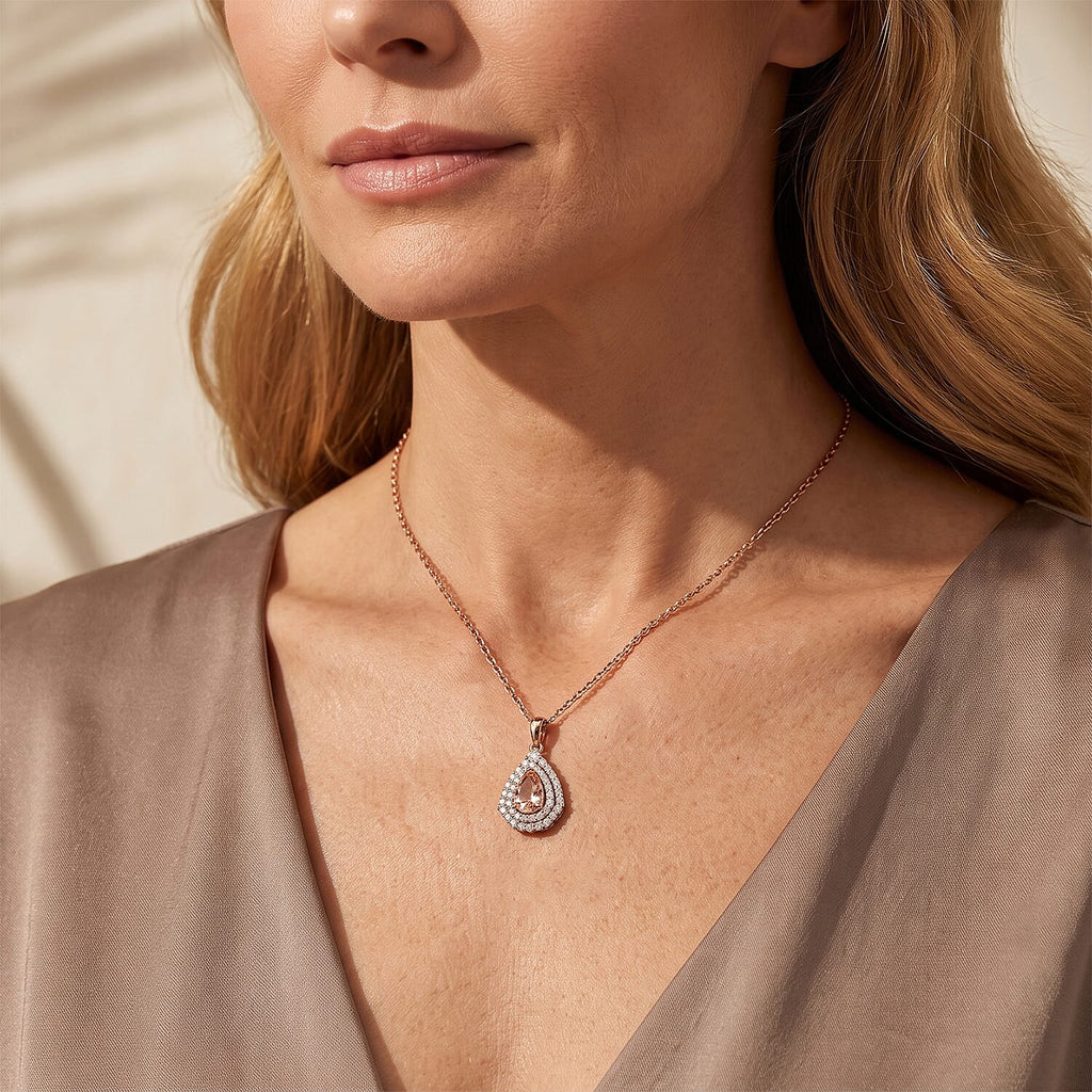 D'Joy AA Rosa Morganit, Moissanit Schmuckset ca. 45 cm 925 Silber 750 Roségold vermeil ca. 1,17 ct.