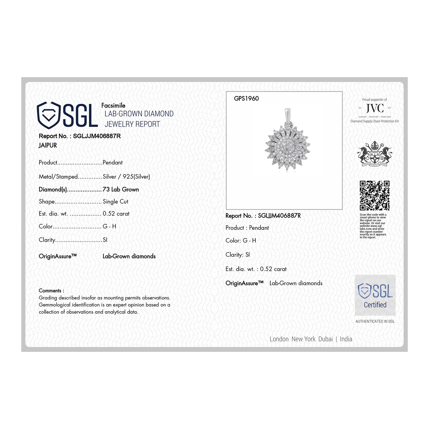 LUXURIANT DIAMOND - Lab Grown Diamant SGL zertifiziert SI-GH Schmuckset ca. 50 cm 925 Silber Rhodiniert ca. 0,53 ct.