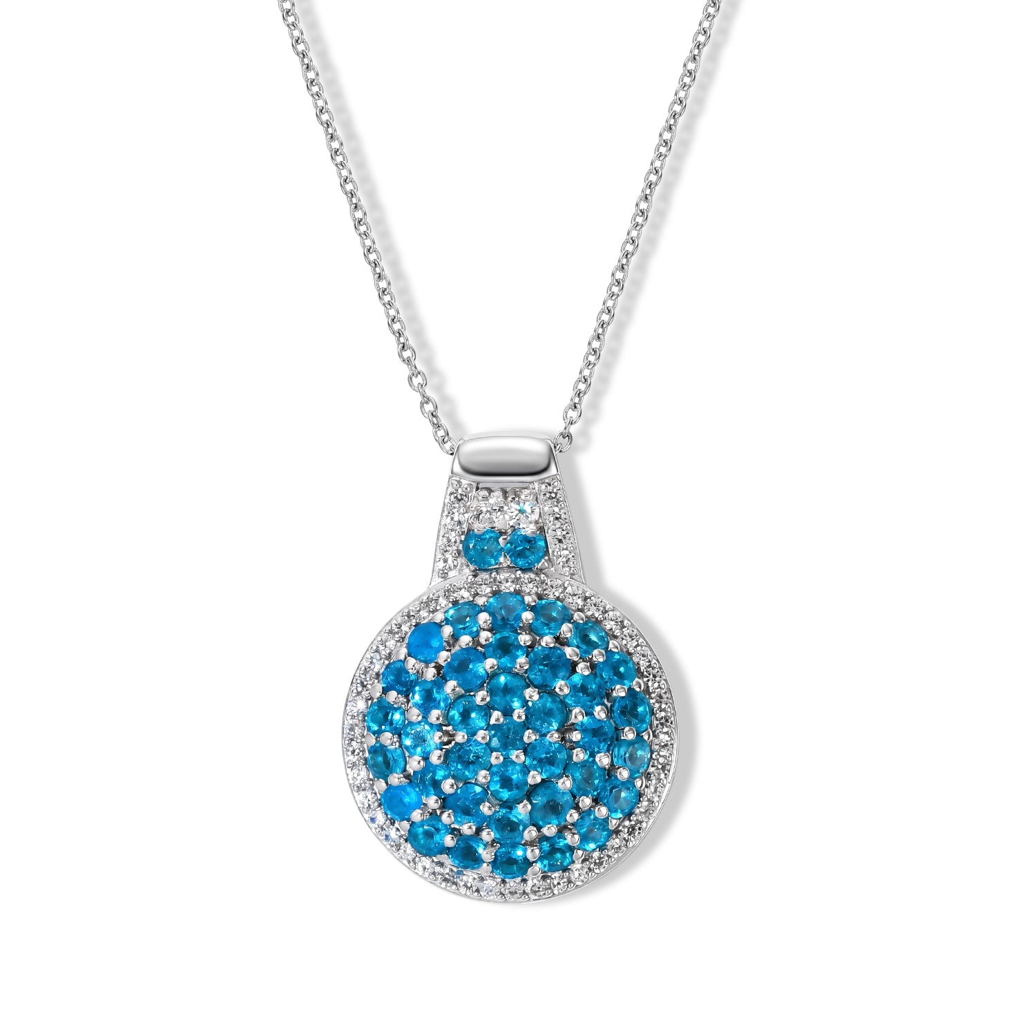 D'Joy Neon Apatit und Zirkon Halo Anhänger mit 50cm Kette, 925 Silber rhodiniert - 2,13 ct.