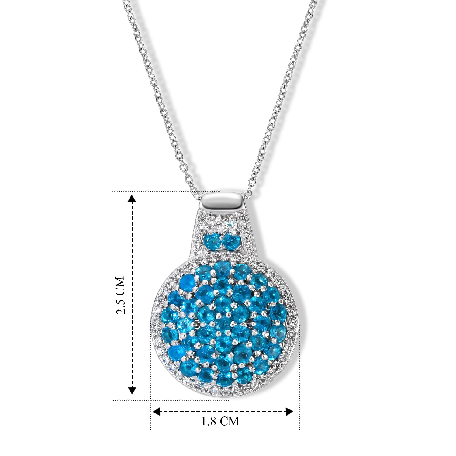 D'Joy Neon Apatit und Zirkon Halo Anhänger mit 50cm Kette, 925 Silber rhodiniert - 2,13 ct.