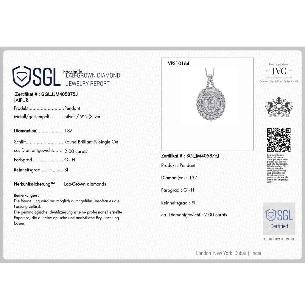 LUXURIANT DIAMOND - Lab Grown Diamant SGL zertifiziert SI-GH Schmuckset ca. 50 cm 925 Silber Rhodiniert ca. 2,02 ct.