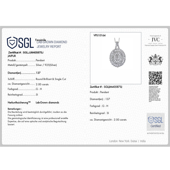 LUXURIANT DIAMOND - Lab Grown Diamant SGL zertifiziert SI-GH Schmuckset ca. 50 cm 925 Silber Rhodiniert ca. 2,02 ct.