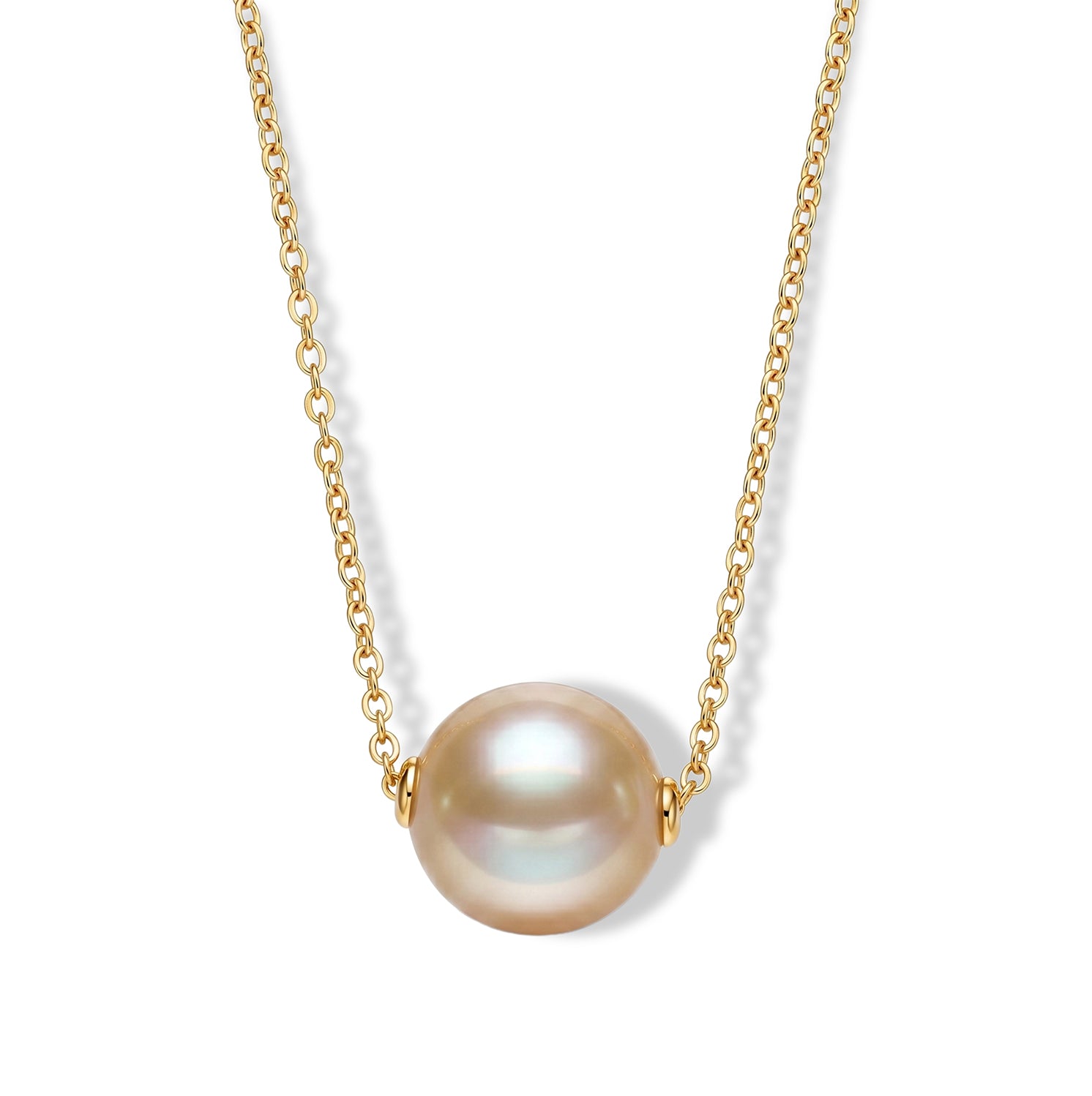 D'Joy AAA Goldene Südsee Perle (12-13 mm) Solitär Anhänger mit 50cm Kette, 925 Silber 750 Gelbgold Vermeil