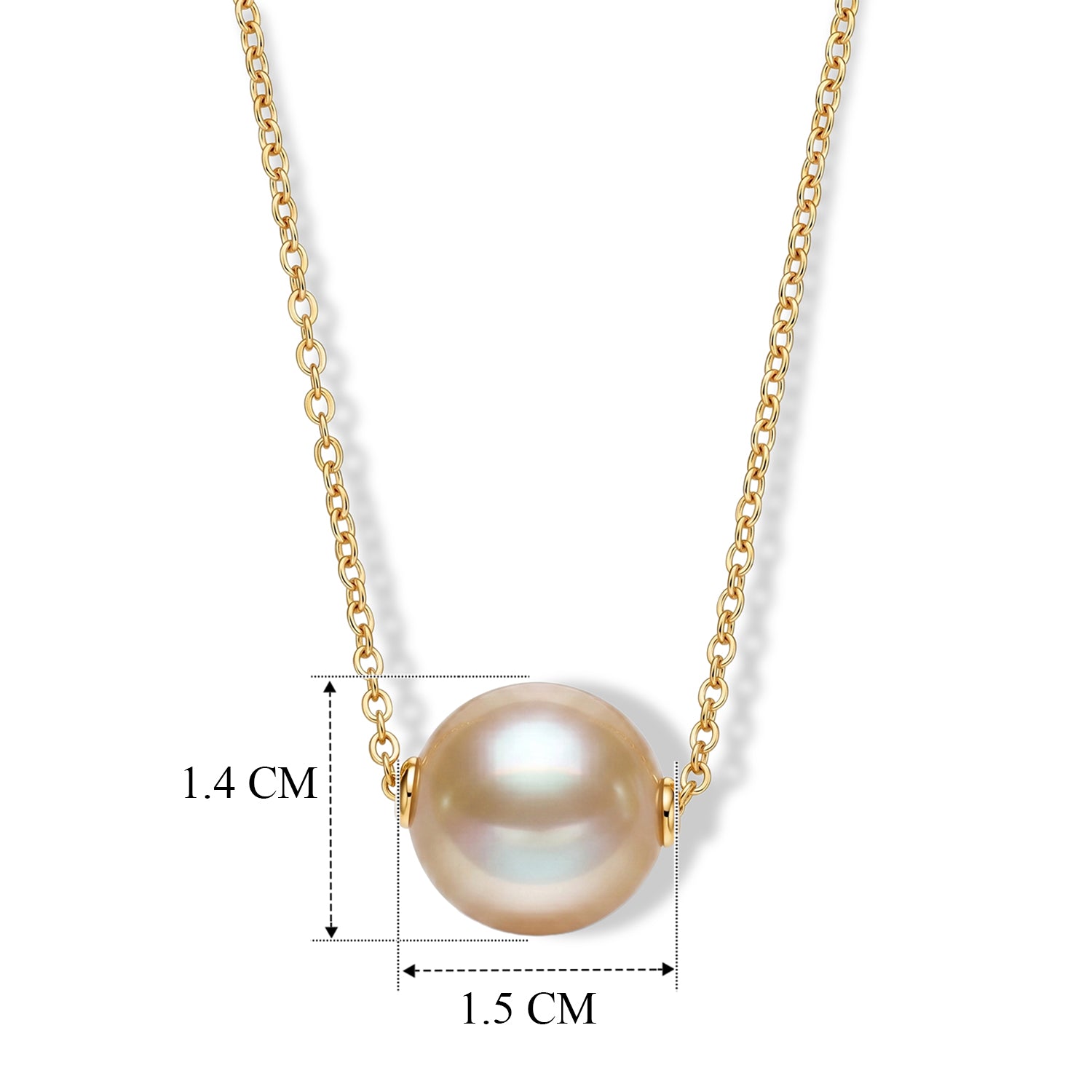 D'Joy AAA Goldene Südsee Perle (12-13 mm) Solitär Anhänger mit 50cm Kette, 925 Silber 750 Gelbgold Vermeil