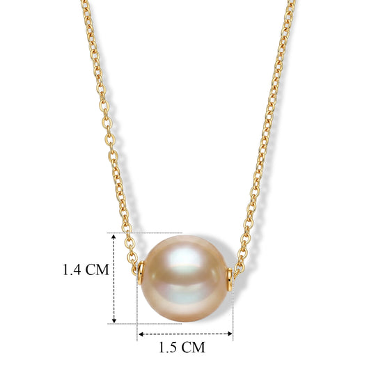 D'Joy AAA Goldene Südsee Perle (12-13 mm) Solitär Anhänger mit 50cm Kette, 925 Silber 750 Gelbgold Vermeil