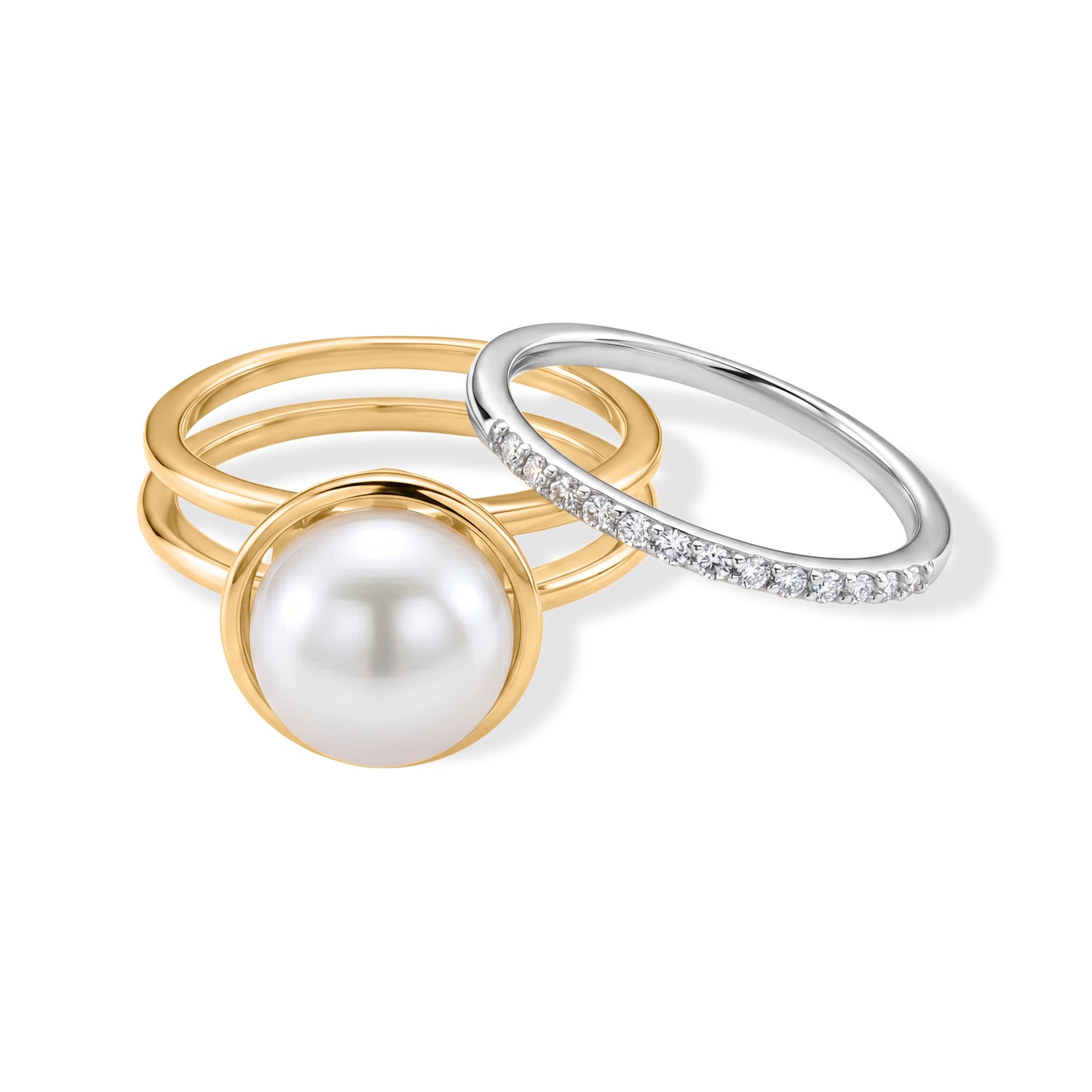 D'Joy Weiße Edison Perle (10-11mm), Moissanit Schmuckset 925 Silber Rhodiniert, 925 Silber Vergoldet (Größe 16) 0.26 ct