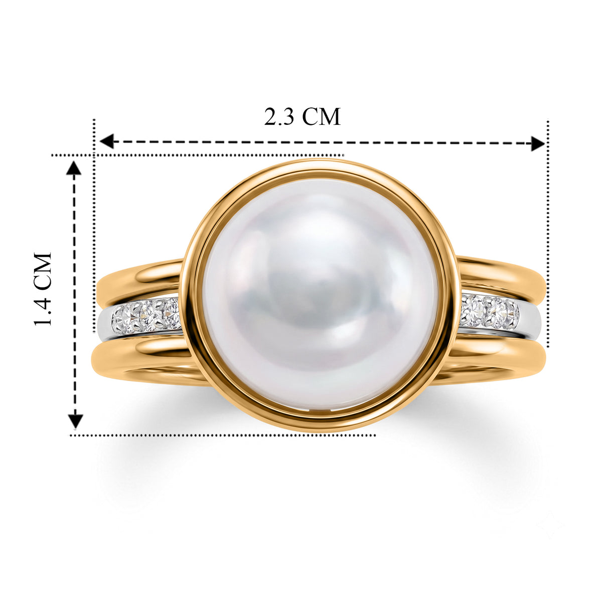 2er Set - D'joy Stapelringe mit Moissanit und weißer Edison-Perle (10-11 mm), 925 Silber rhodiniert und 925 Silber vergoldet, Größe 18.00 0.26 ct