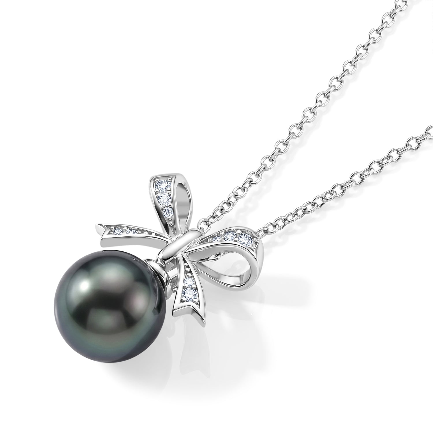 D'Joy Tahiti Perle und Moissanit Anhänger mit 45cm Kette, 925 Silber rhodiniert
