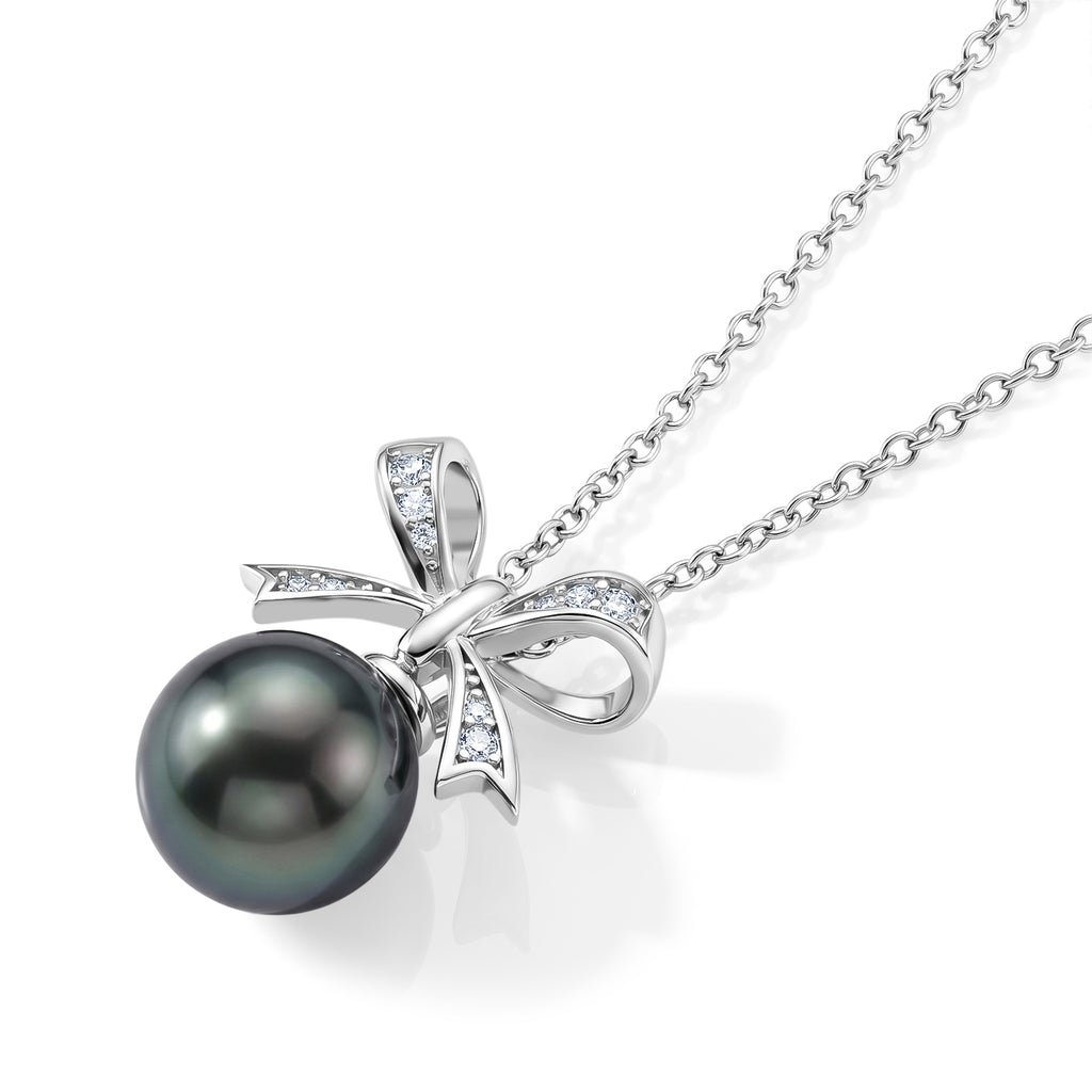 D'Joy Tahiti Perle, Moissanit Schmuckset ca. 45 cm 925 Silber Rhodiniert 0.10 ct