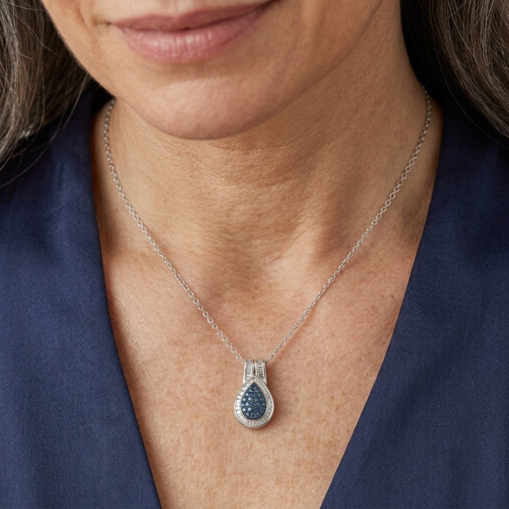 D'Joy Blauer Diamant Schmuckset ca. 50 cm 925 Silber Rhodiniert ca. 1,00 ct.