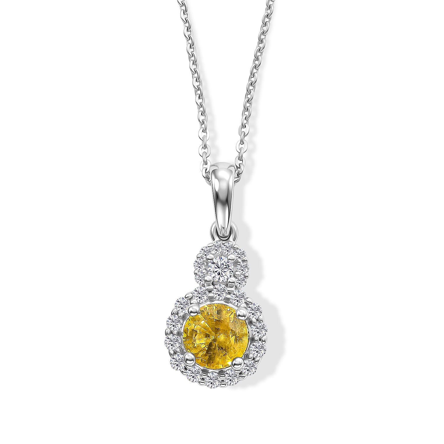D'Joy AA Gelber Saphir, Moissanit Schmuckset ca. 45 cm 925 Silber Rhodiniert ca. 1.20 ct