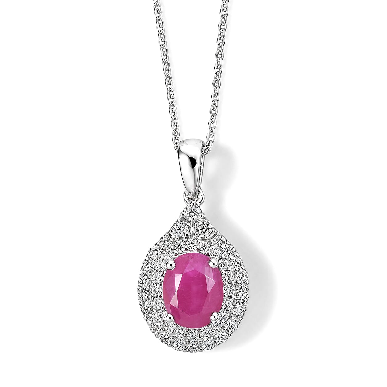 D'Joy AA Burmesischer Rubin, Moissanit Schmuckset ca. 45 cm 925 Silber Rhodiniert ca. 2,21 ct.