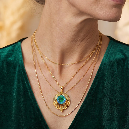 EVER TRUE Pfau Quarz Triplette, Weißer Zirkon Schmuckset ca. 50 cm ca. 3,78 ct.