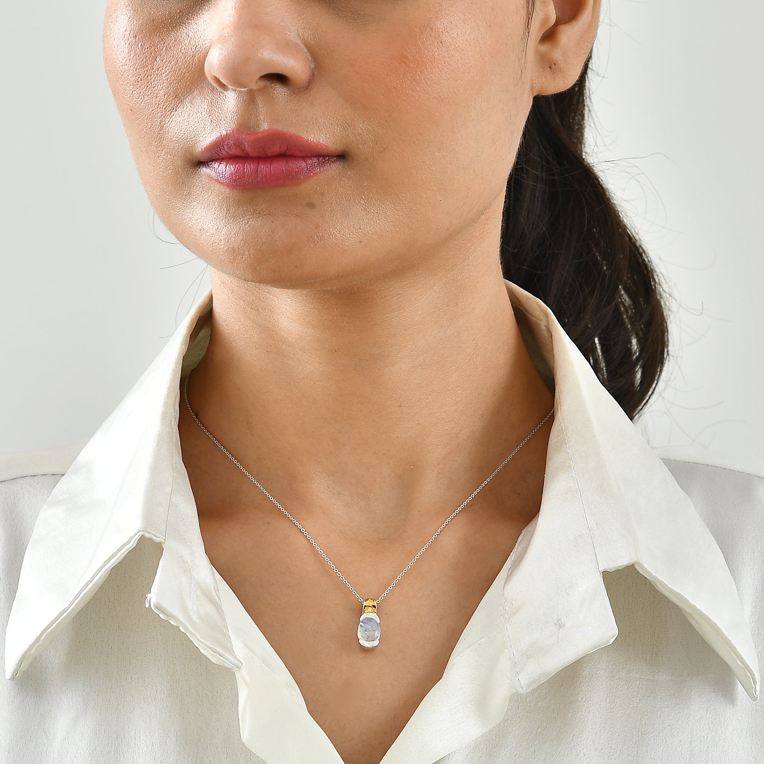 D'Joy Regenbogen Mondstein Schmuckset ca. 50 cm 925 Silber Gold, 925 Silber Platiniert und vergoldet ca. 2.17 ct