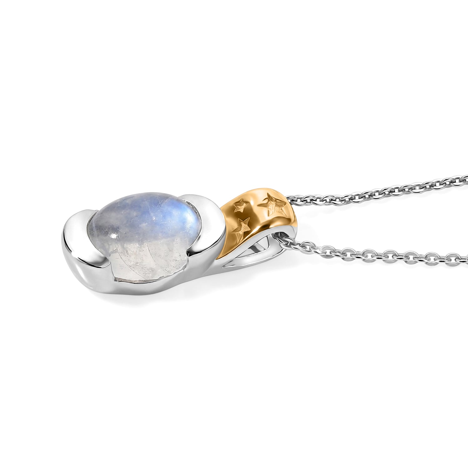 D'Joy Regenbogen Mondstein Schmuckset ca. 50 cm 925 Silber Gold, 925 Silber Platiniert und vergoldet ca. 2.17 ct
