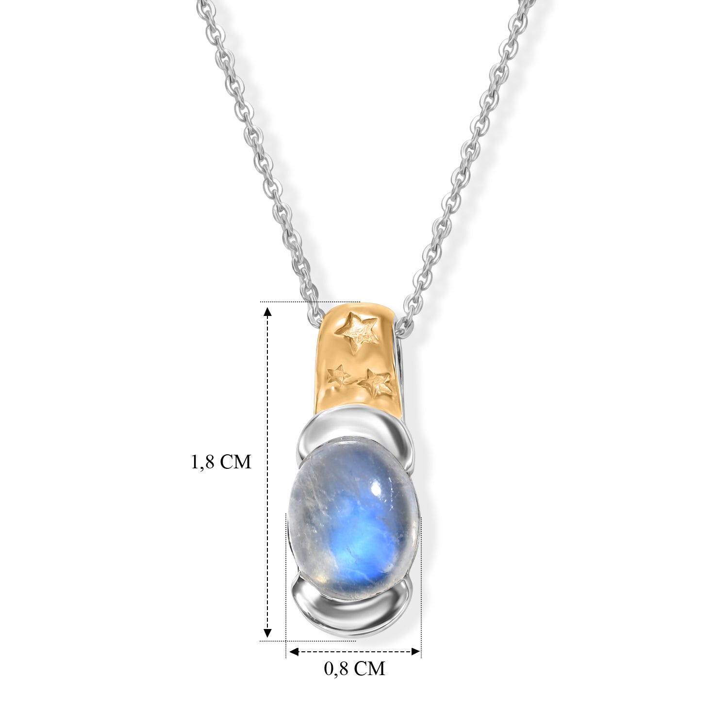 D'Joy Regenbogen Mondstein Schmuckset ca. 50 cm 925 Silber Gold, 925 Silber Platiniert und vergoldet ca. 2.17 ct
