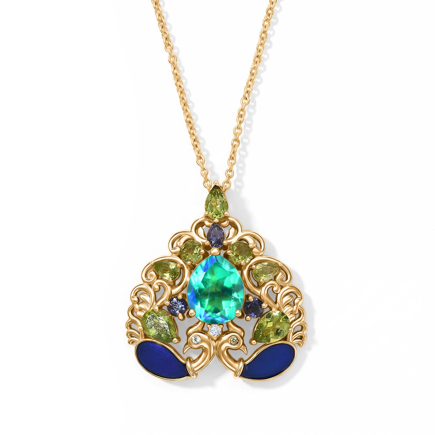 EVER TRUE Pfau Quarz Triplette, Peridot Schmuckset ca. 50 cm ca. 7.73 ct