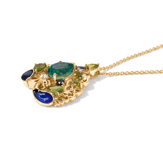 EVER TRUE Pfau Quarz Triplette, Peridot Schmuckset ca. 50 cm ca. 7,73 ct.