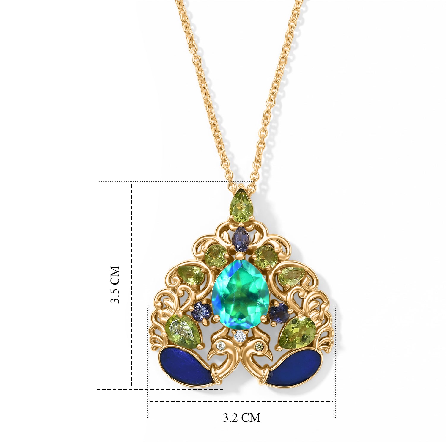 EVER TRUE Pfau Quarz Triplette, Peridot Schmuckset ca. 50 cm ca. 7.73 ct