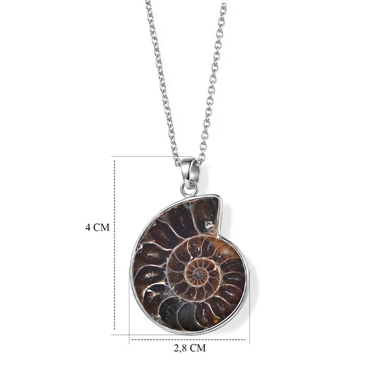 Ammonit Anhänger mit 50cm Edelstahl Kette, Messing - 22 ct.