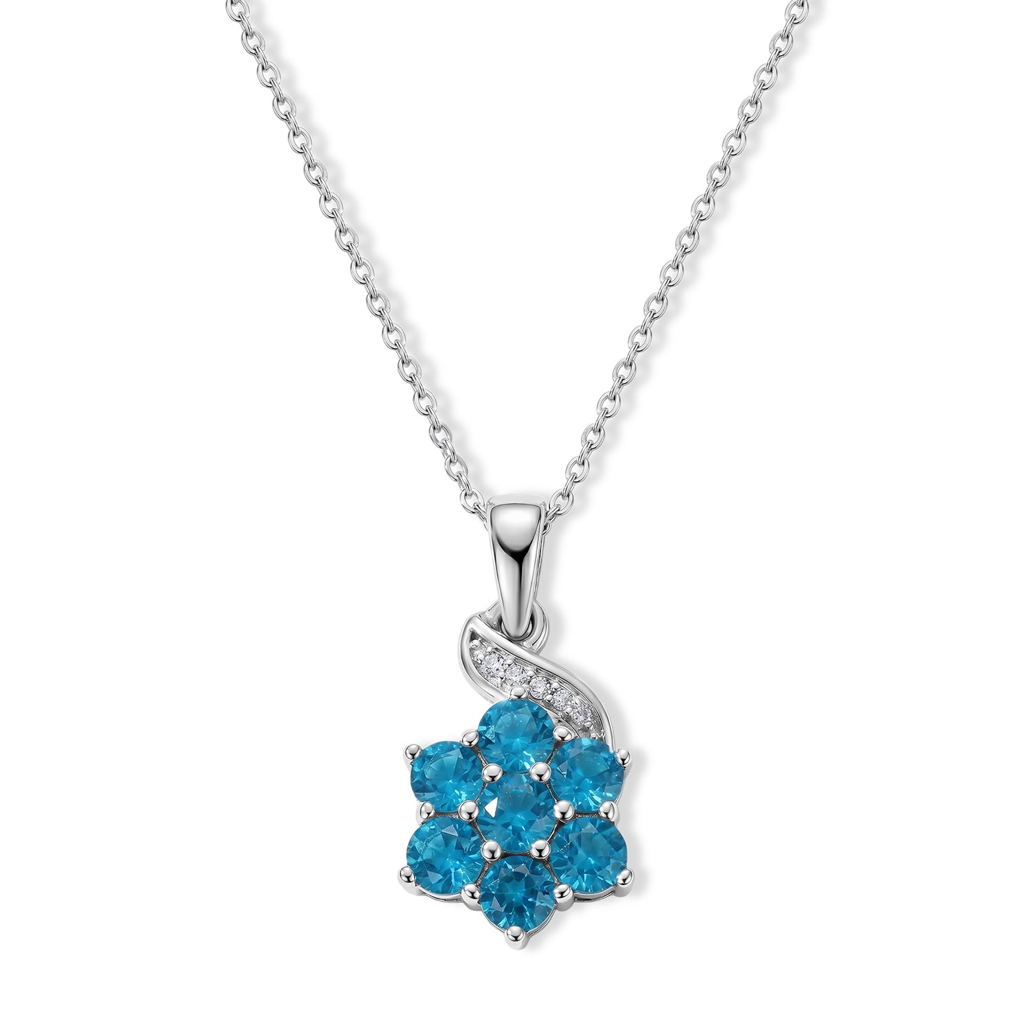 D'Joy Neon Apatit und Zirkon Anhänger mit 50cm Kette, 925 Silber platiniert - 0,87 ct.