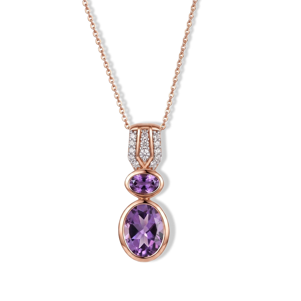 D'Joy AAA Rose De France Amethyst Schmuckset ca. 50 cm 925 Silber Rosévergoldet ca. 3,05 ct.