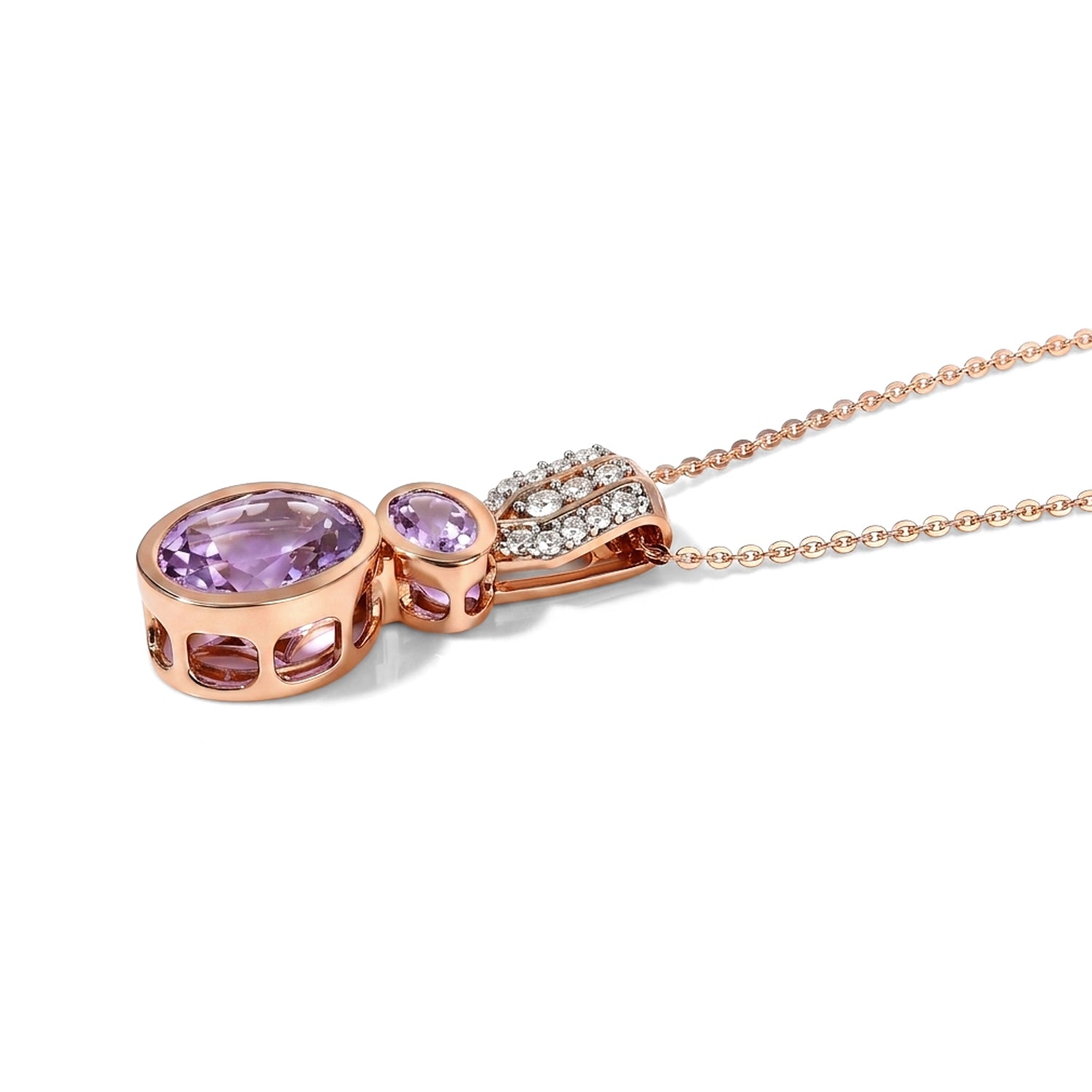D'Joy AAA Rose De France Amethyst und Zirkon Anhänger mit 50cm Kette, 925 Silber rosévergoldet - 3,05 ct.