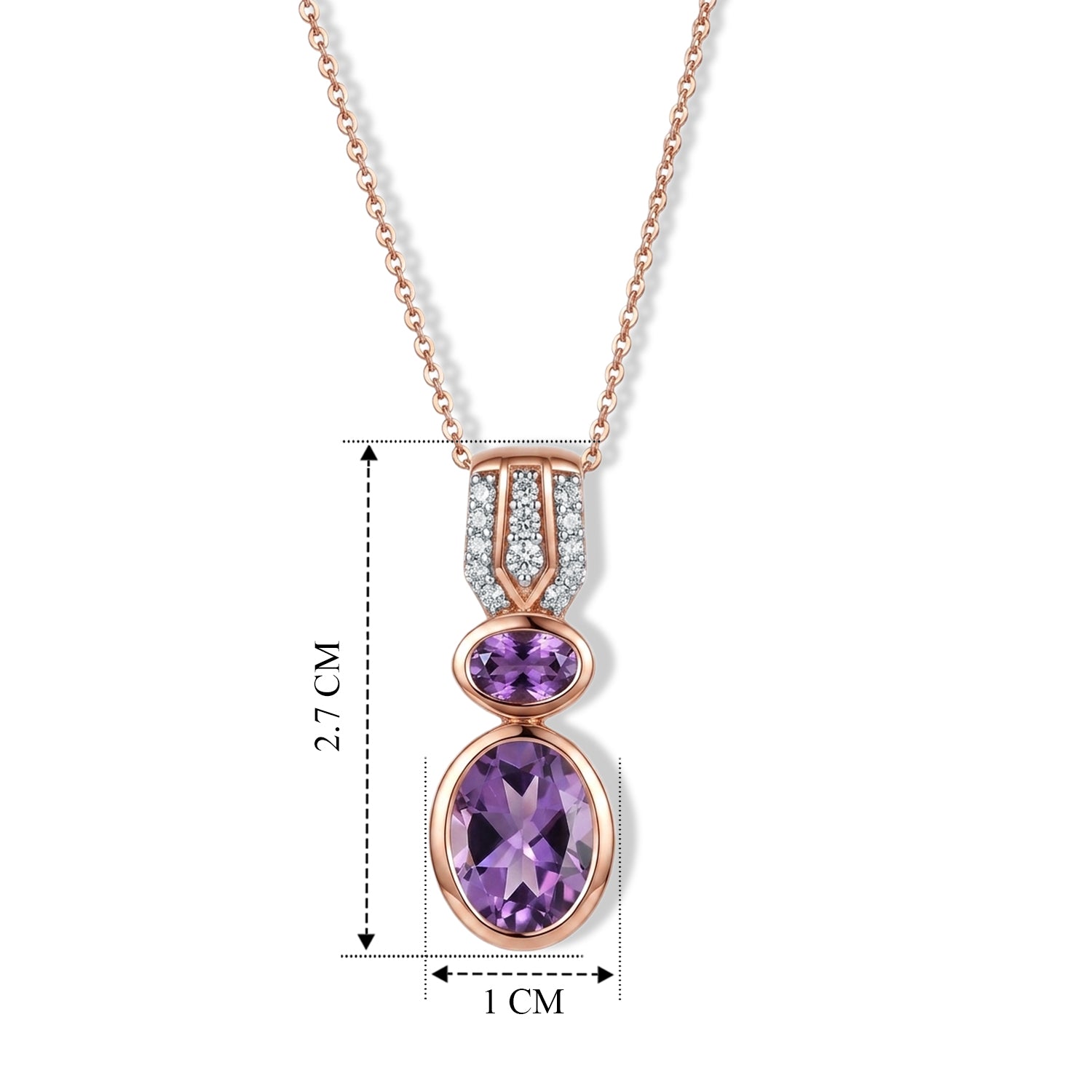 D'Joy AAA Rose De France Amethyst Schmuckset ca. 50 cm 925 Silber Rosévergoldet ca. 3,05 ct.