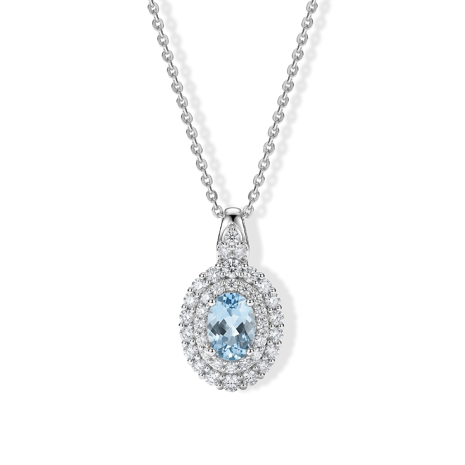 D'Joy AA Santamaria Aquamarin, Moissanit Schmuckset ca. 45 cm 925 Silber Rhodiniert ca. 1,64 ct.