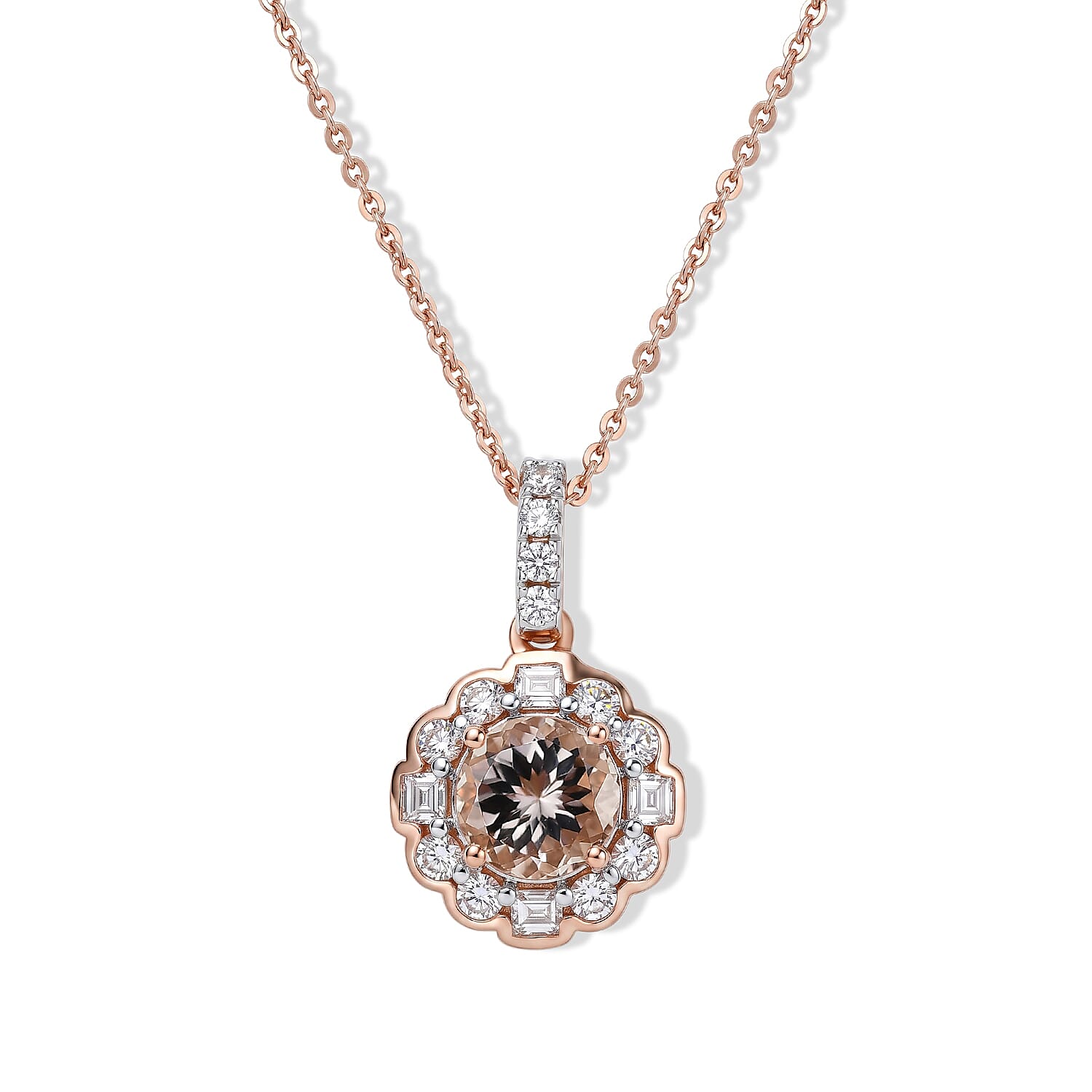 D'Joy AAA Morganit, Moissanit Schmuckset ca. 45 cm 925 Silber 750 Roségold vermeil ca. 1,37 ct.