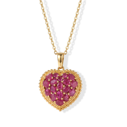 EverTrue Betroka blauer Apatit Herz Cluster Anhänger mit 50cm Edelstahl Kette, Bronze mit Gelbgold E-Beschichtung - 3,13 ct.