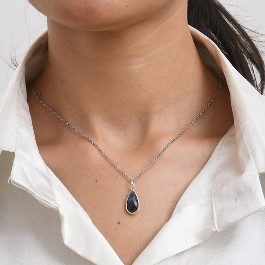 AAA Labradorit Anhänger, 925 Silber, 316L Edelstahl Kette ca. 50 cm ca. 4.82 ct