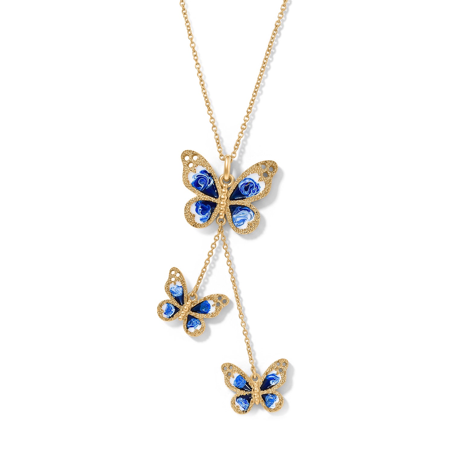 EverTrue emaillierter Schmetterlingsanhänger mit 50cm Edelstahl Kette, Bronze mit Gelbgold E-Beschichtung
