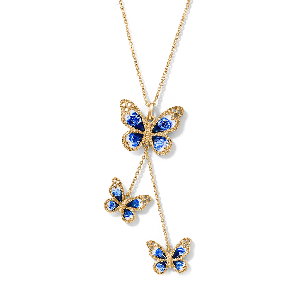 EverTrue emaillierter Schmetterlingsanhänger mit 50cm Edelstahl Kette, Bronze mit Gelbgold E-Beschichtung