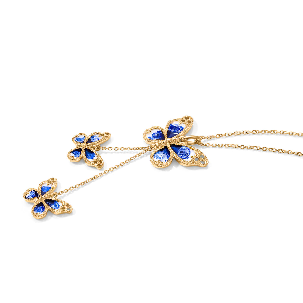 EverTrue emaillierter Schmetterlingsanhänger mit 50cm Edelstahl Kette, Bronze mit Gelbgold E-Beschichtung