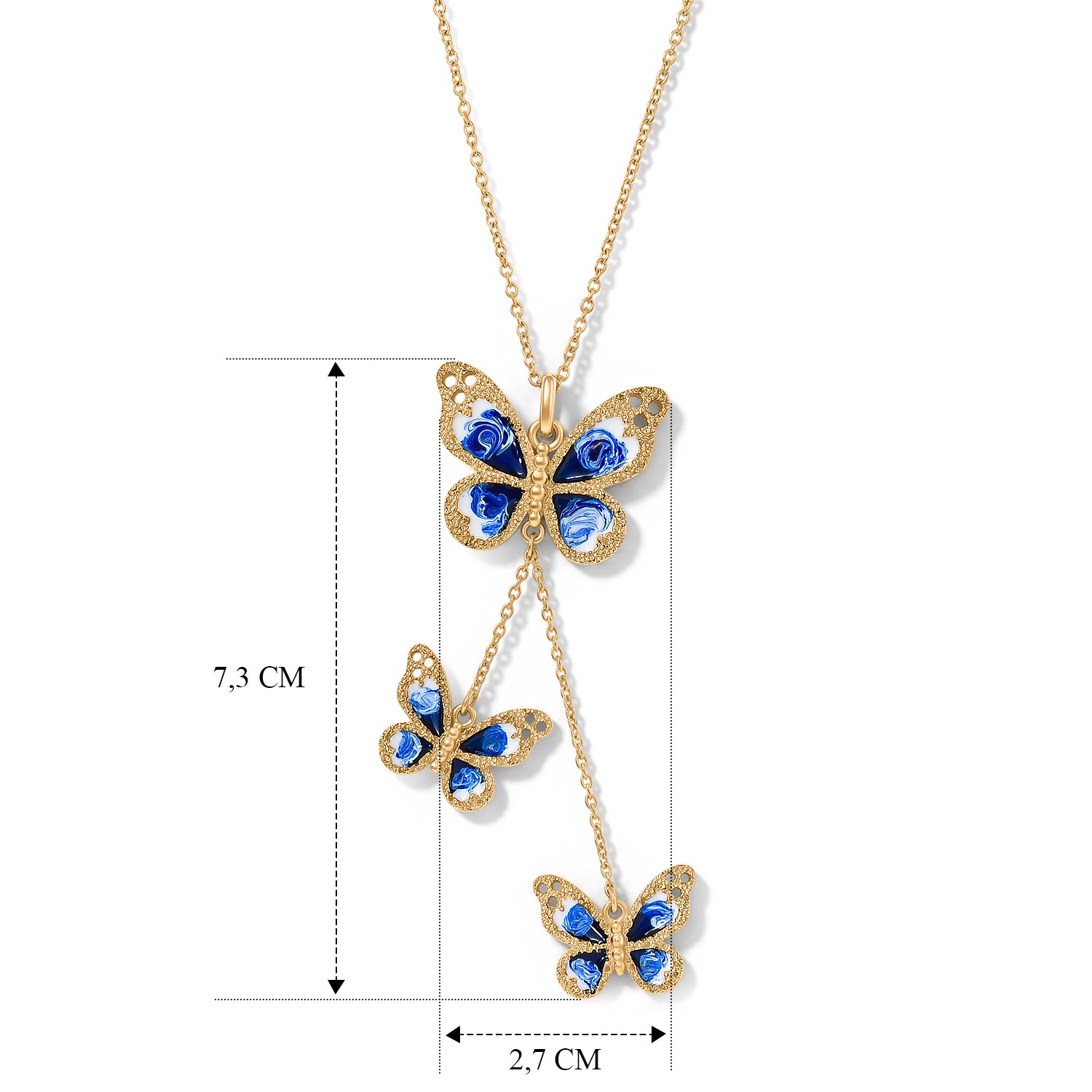 EverTrue emaillierter Schmetterlingsanhänger mit 50cm Edelstahl Kette, Bronze mit Gelbgold E-Beschichtung