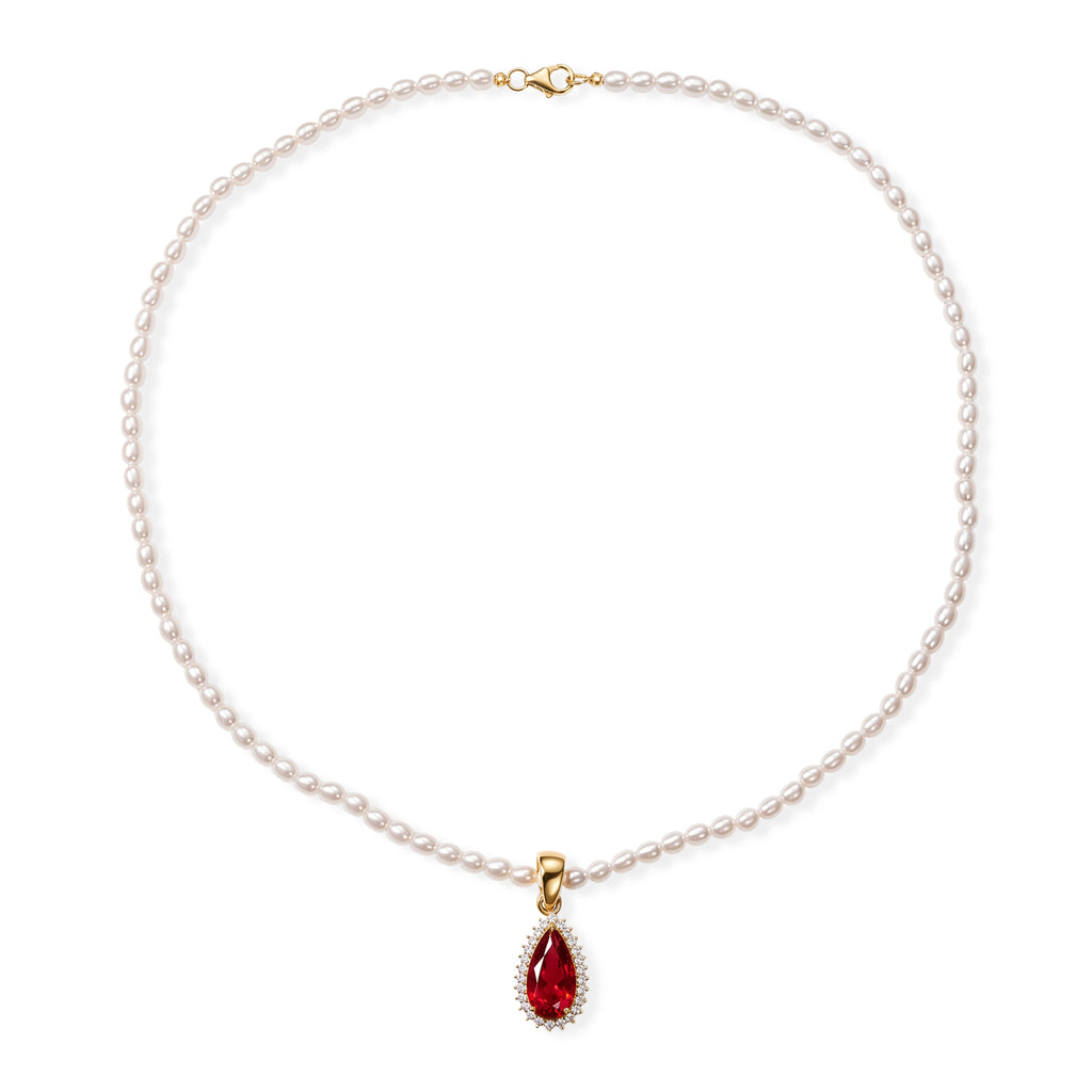 D'Joy Rubin-Feuer-Triplett-Quarz., Weißer Zirkon Schmuckset ca. 50 cm 925 Silber 750 Gelbgold vermeil