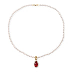 D'Joy Rubin-Feuer-Triplett-Quarz., Weißer Zirkon Schmuckset ca. 50 cm 925 Silber 750 Gelbgold vermeil