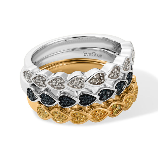 EVER TRUE 3er  Grüner Diamant, Weißer Diamant Schmuckset  (Größe 19) ca. 0,04 ct.