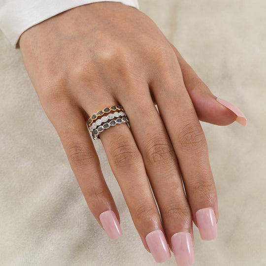 EVER TRUE 3er  Grüner Diamant, Weißer Diamant Schmuckset  (Größe 19) ca. 0,04 ct.