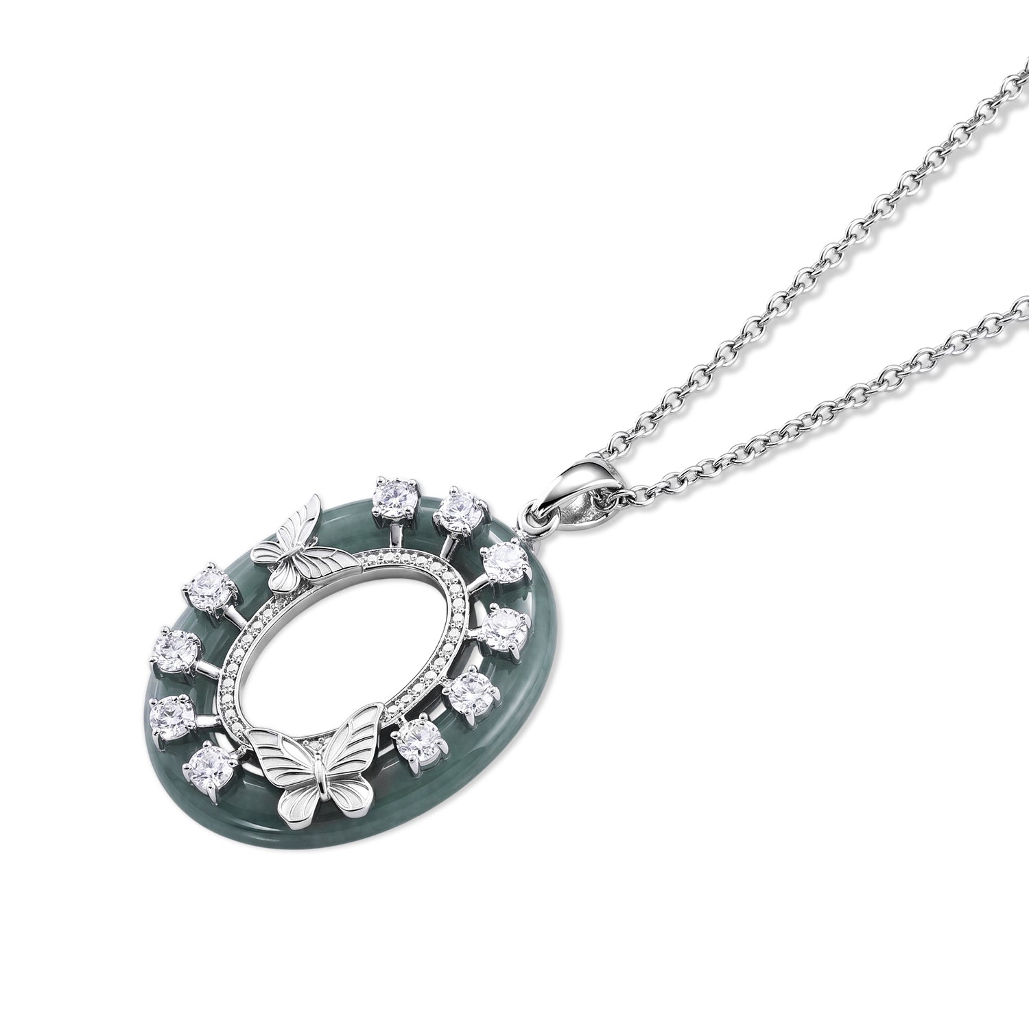D'Joy Olmek Jadeit, Moissanit Anhänger mit Kette, ca. 45 cm 925 Silber Rhodiniert ca. 21,10 ct.
