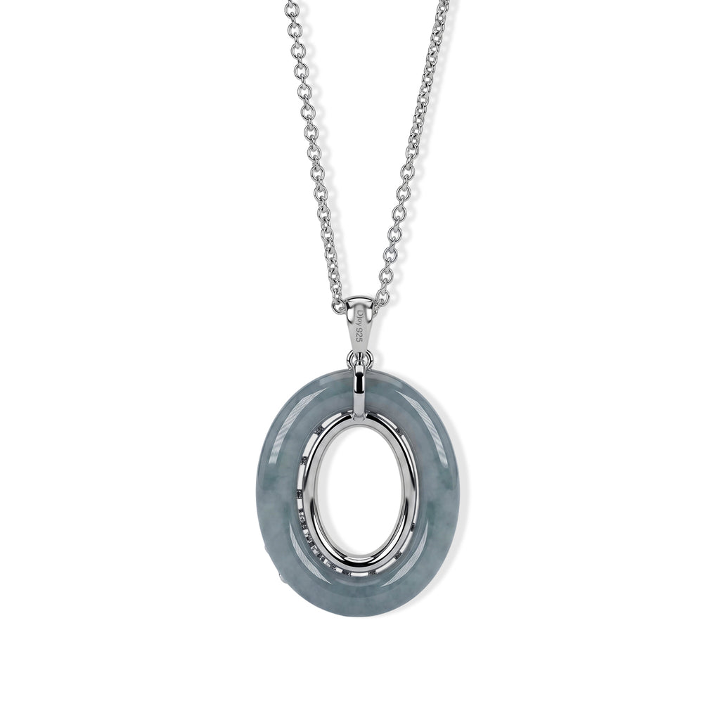 D'Joy Olmek Jadeit, Moissanit Anhänger mit Kette, ca. 45 cm 925 Silber Rhodiniert ca. 21,10 ct.