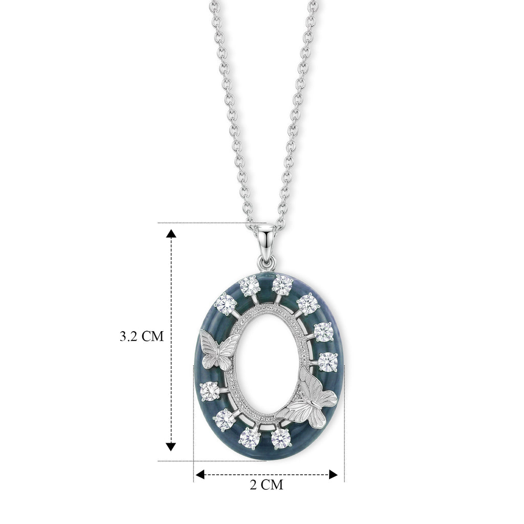 D'Joy Olmek Jadeit, Moissanit Anhänger mit Kette, ca. 45 cm 925 Silber Rhodiniert ca. 21,10 ct.