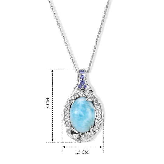 D'Joy AAA Larimar, Iolit Schmuckset ca. 50 cm 925 Silber Rhodiniert ca. 7,33 ct.