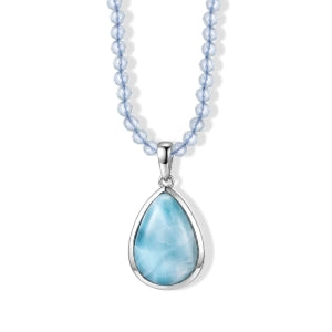 D'Joy AAA Larimar, Aquamarin Schmuckset ca. 45 cm 925 Silber Rhodiniert ca. 37.58 ct