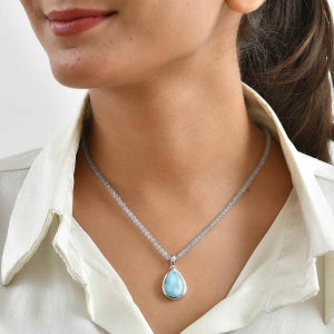 D'Joy AAA Larimar, Aquamarin Schmuckset ca. 45 cm 925 Silber Rhodiniert ca. 37,58 ct.