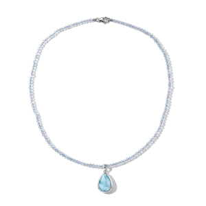 D'Joy AAA Larimar, Aquamarin Schmuckset ca. 45 cm 925 Silber Rhodiniert ca. 37,58 ct.