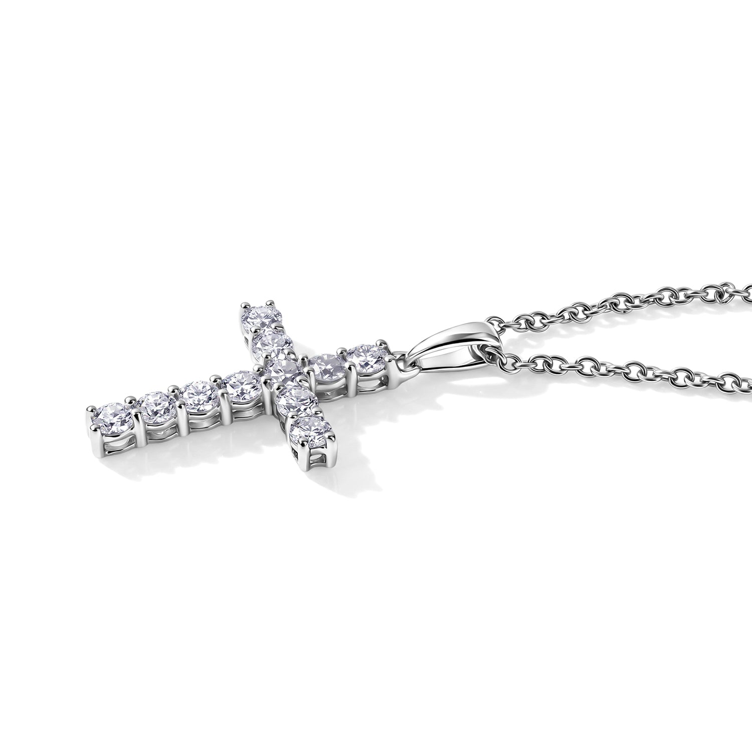 D'Joy Moissanit Kreuz Anhänger mit 50cm Edelstahl Kette, 925 Silber rhodiniert - 1 ct.
