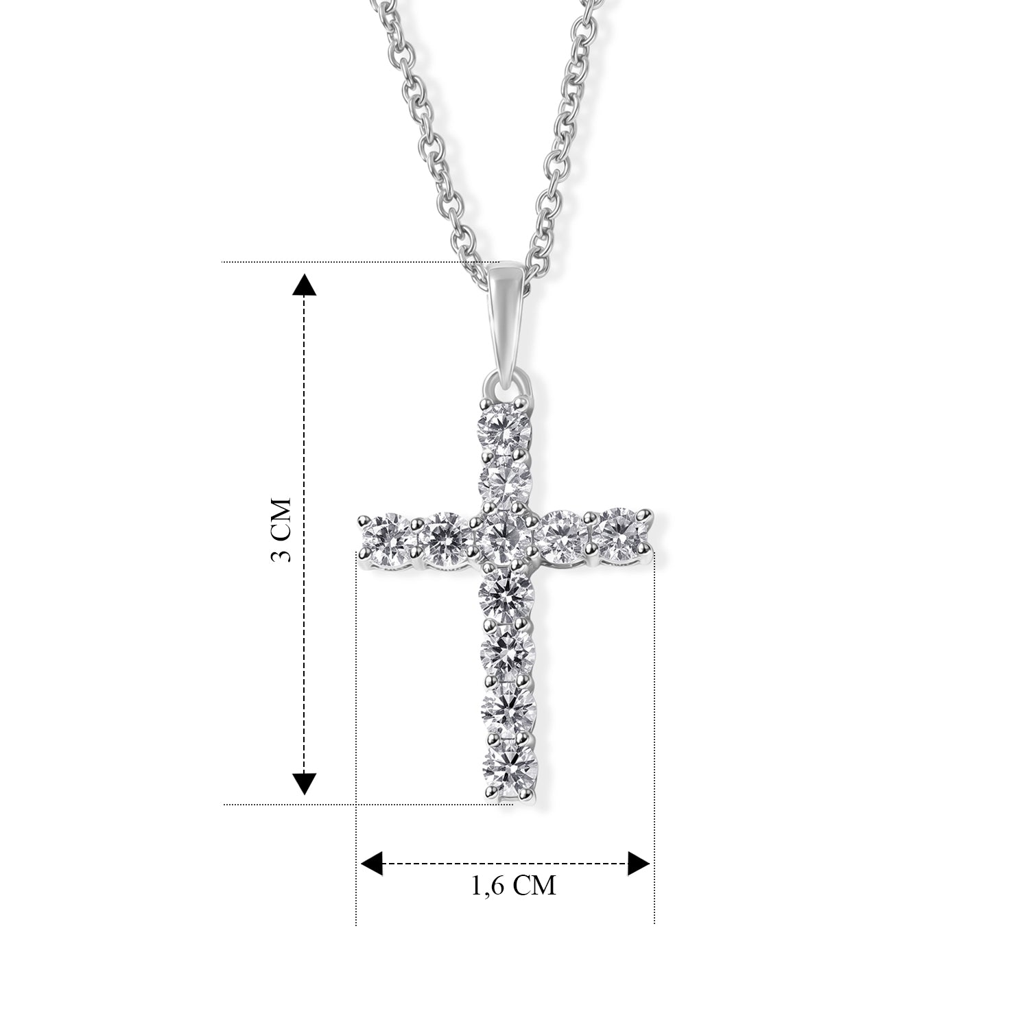 D'Joy Moissanit Kreuz Anhänger mit 50cm Edelstahl Kette, 925 Silber rhodiniert - 1 ct.